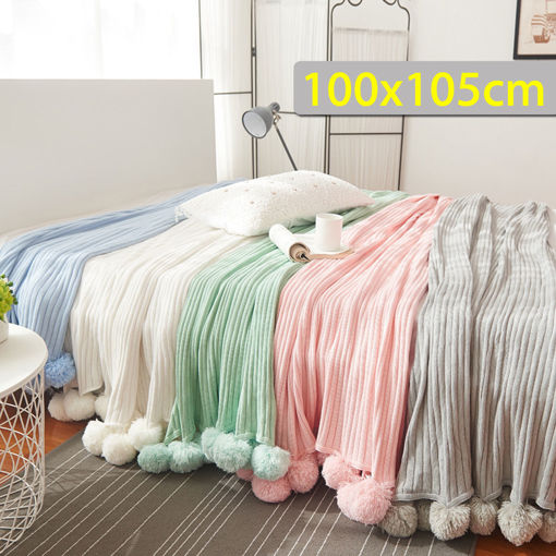 Immagine di 100x105CM Knitting Blankets Cute Pom Sofa Throw Mat Bedroom Comfort Sleep Nap Quilt