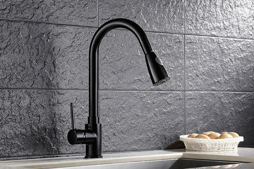 Immagine di KCASA Kitchen Pull Out Cool Black Painted Finish Flexible Hot and Cold Mixer Taps Deck Mount Swivel Faucet