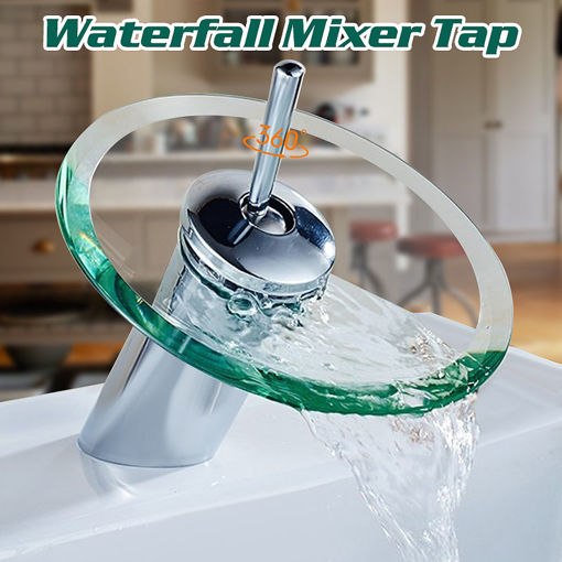 Picture of Modern Style Kitchen Bathroom Vessel Copper Glass Round Waterfall Tub Sink Faucet Tap