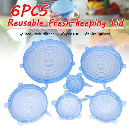 Immagine di 6PCS Reusable Food Cover Fresh Keeping Sealing Stretch Lid Kitchen Storage Container Silicone Lid