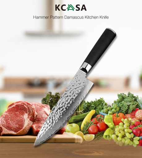 Immagine di KCASA KF-21 Damascus Hammer Pattern Stainless Steel Knife Handle Ultra Sharp