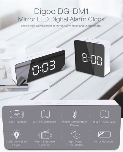 Picture of Digoo DG-DM1 Wireless USB Mirror LED Digital Therometer Temperature Night Mode Black Alarm Clock