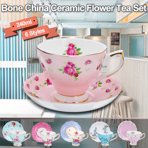 Immagine di Porcelain Fashion British Bone China Cafe Cup Set Saucer Ceramic Flower Tea Set