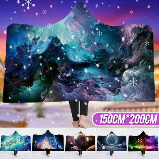 Immagine di 150x200CM 3D Colorful Printed Hooded Blankets Warm Wearable Plush Mats Thick Nap