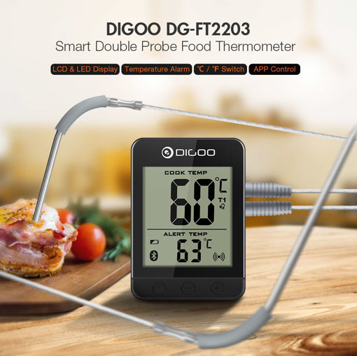 Immagine di Digoo DG FT2203 Smart Bluetoorh LED & LCD Display BBQ Kitchen Cooking Thermometer With Double Probes