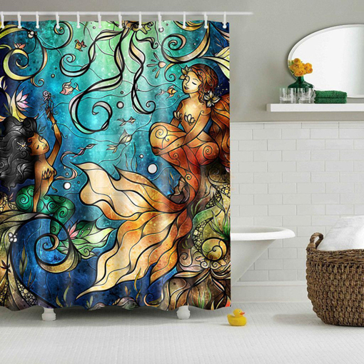 Picture of Waterproof Mermaid Scenery Pattern Fabric Shower Curtain Panel Sheer 180 x 180CM