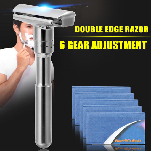 Picture of Adjustable Double Edge Shaving Safety Razor Shaver With 5pcs Blades Zinc Alloy