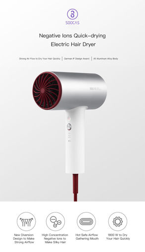 Immagine di XIAOMI SOOCAS H3 Anion Hair Dryer Aluminum Alloy Body 1800W Air Outlet Anti-Hot