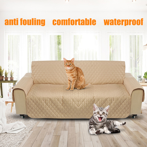 Picture of Khaki Pet Sofa Couch Protective Cover Removable W/Strap Waterproof 3 Seater Carpet