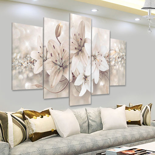 Immagine di 5 Panels Love Flowers Decorations Wall Art Print Pictures Canvas Wall Paintings Unframed For Home