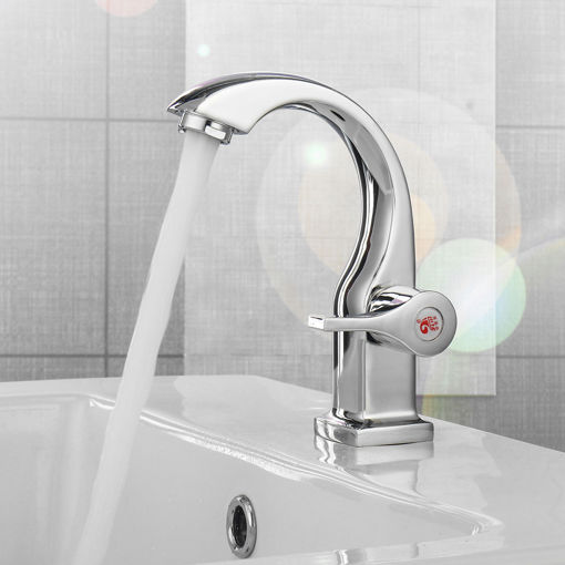 Immagine di Modern Swan Neck Faucet Bathroom Sink Basin Deck Mount Sink Tap Cold Water