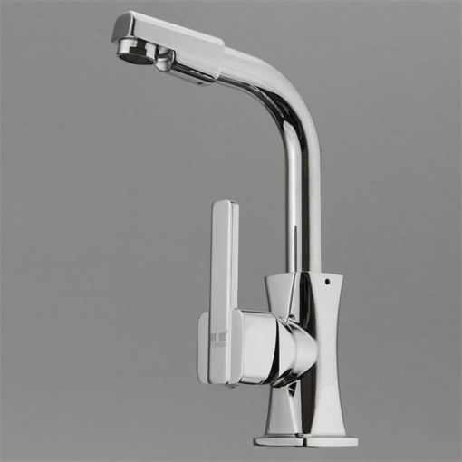 Immagine di Flexible Chrome Brass Swivel Wash Water Spout Kitchen Sink Single Lever Faucet Mixer Tap