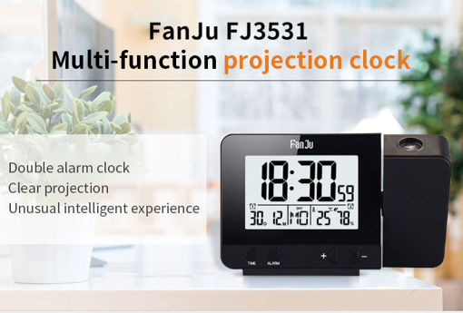 Picture of FanJu FJ3531 Projection Alarm Clock USB Charger Snooze Double Alarm Backlight Desk Clock
