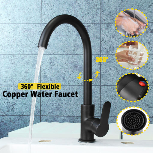 Immagine di Black Copper Kitchen Faucet 360 Rotation Single Lever Hot & Cold Water Basin Sink Mixer Tap