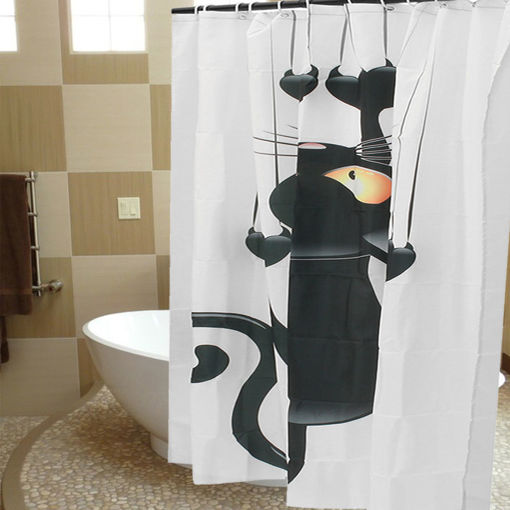 Immagine di White Black Cat Waterproof Bathroom Shower Curtain 180 x 180CM Bathroom Floor Room