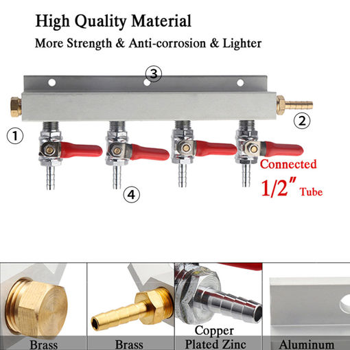 Immagine di 4 Way CO2 Gas Distribution Block Manifold With 7mm Hose Barb Wine Making Tools Draft Beer Dispense