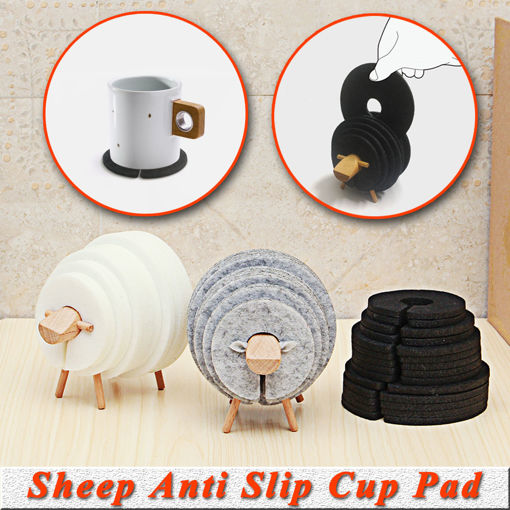 Picture of Sheep Shape Anti Slip Drink Coasters Insulated Round Felt Cup Mats Tableware Coaster