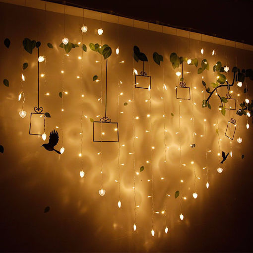 Picture of 2x1m 128 LED Heart Shape Light String 220V Curtain Light Home Decor for Festival Christmas