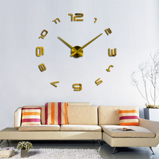 Immagine di Large DIY 3D Wall Clock Home Decor Mirror Sticker Art Decorative Clock