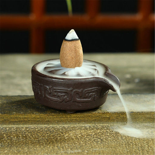 Picture of Ceramic Backflow Glaze Carved Incense Burner Cone Stick Censer Holder Home Room Decor