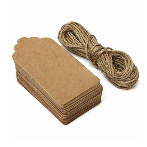 Picture of 100pcs 4*2CM Kraft Paper Gift Tags with 8m Twine