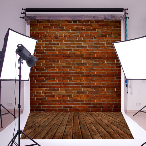 Picture of 5x7ft Brick Wall Paper Wood Floor Vinyl Photography Backdrop Photo Studio Prop Background