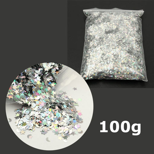 Picture of 100g Silver Glitter for Emulsion Paint Shiny Stars Moons Rainbow Decorations