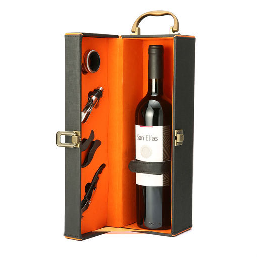 Picture of KCASA KC-WG01 5Pcs Wedding Leathern Wine Bottle Gift Box Set With Corkscrew Pourer Collar Cutter