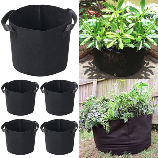 Picture of 5pcs 5 Gallon Round Planter Grow Bag Plant Pouch Root Pots Container w/Handles