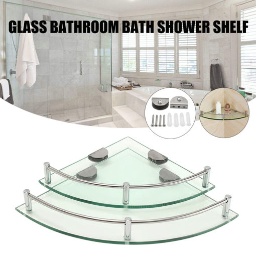 Picture of 20cm/25cm Modern Glass Bathroom Bath Shower Triangular Shelf Organizer Towel Holder Single Layer