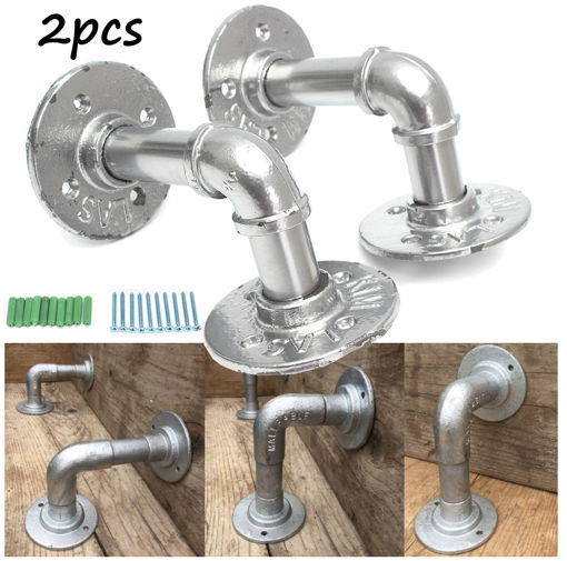 Picture of 2Pcs Steampunk Industrial Steel Pipe Shelf Brackets Iron Pipe Bracket With Screws Pipes Fittings