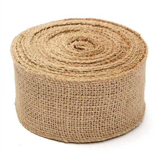 Picture of 50mm Natural Jute Hessian Burlap Ribbon Roll Vintage Wedding Party Decor Craft Belt Strap