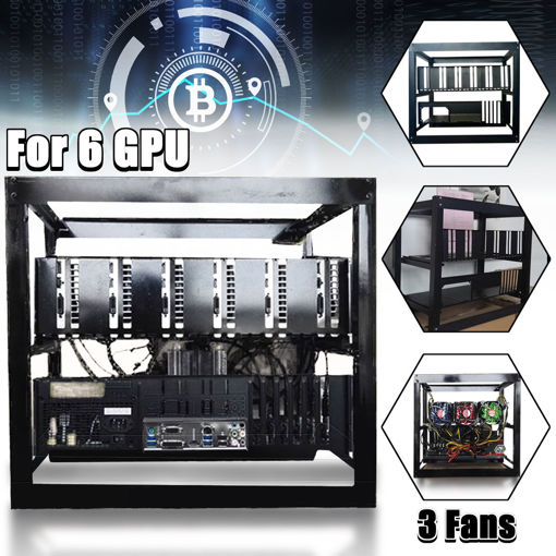 Immagine di DIY Miner Mining Case Open Air Frame Mining Miner Rig Case W/ 3x Fans For 6 GPU ETH BTC Ethereum